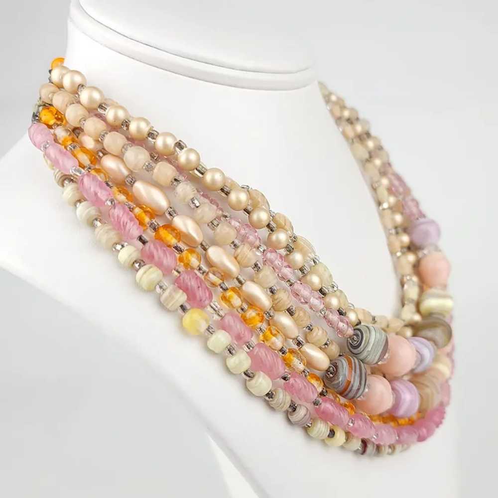 8-Strand Mid-Century Necklace Earrings Set ~ Pink… - image 2