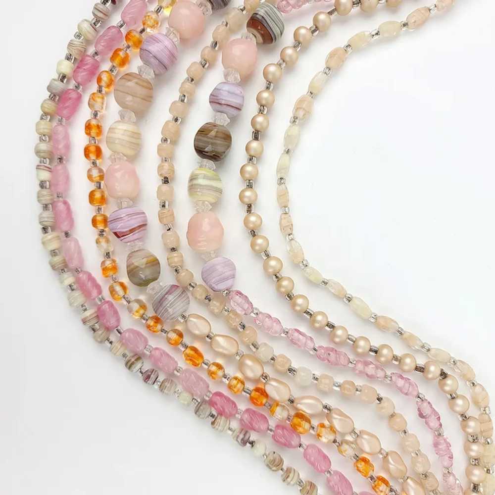 8-Strand Mid-Century Necklace Earrings Set ~ Pink… - image 4