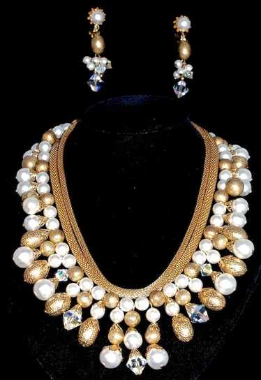 Baroque  Pearl, Crystal & Mesh Gold-Tone Necklace 