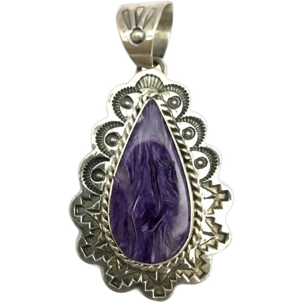 Mexican Silver Charoite Pendant - Sterling Silver - image 1