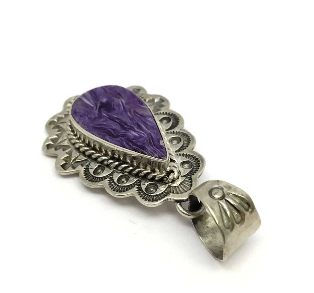 Mexican Silver Charoite Pendant - Sterling Silver - image 3