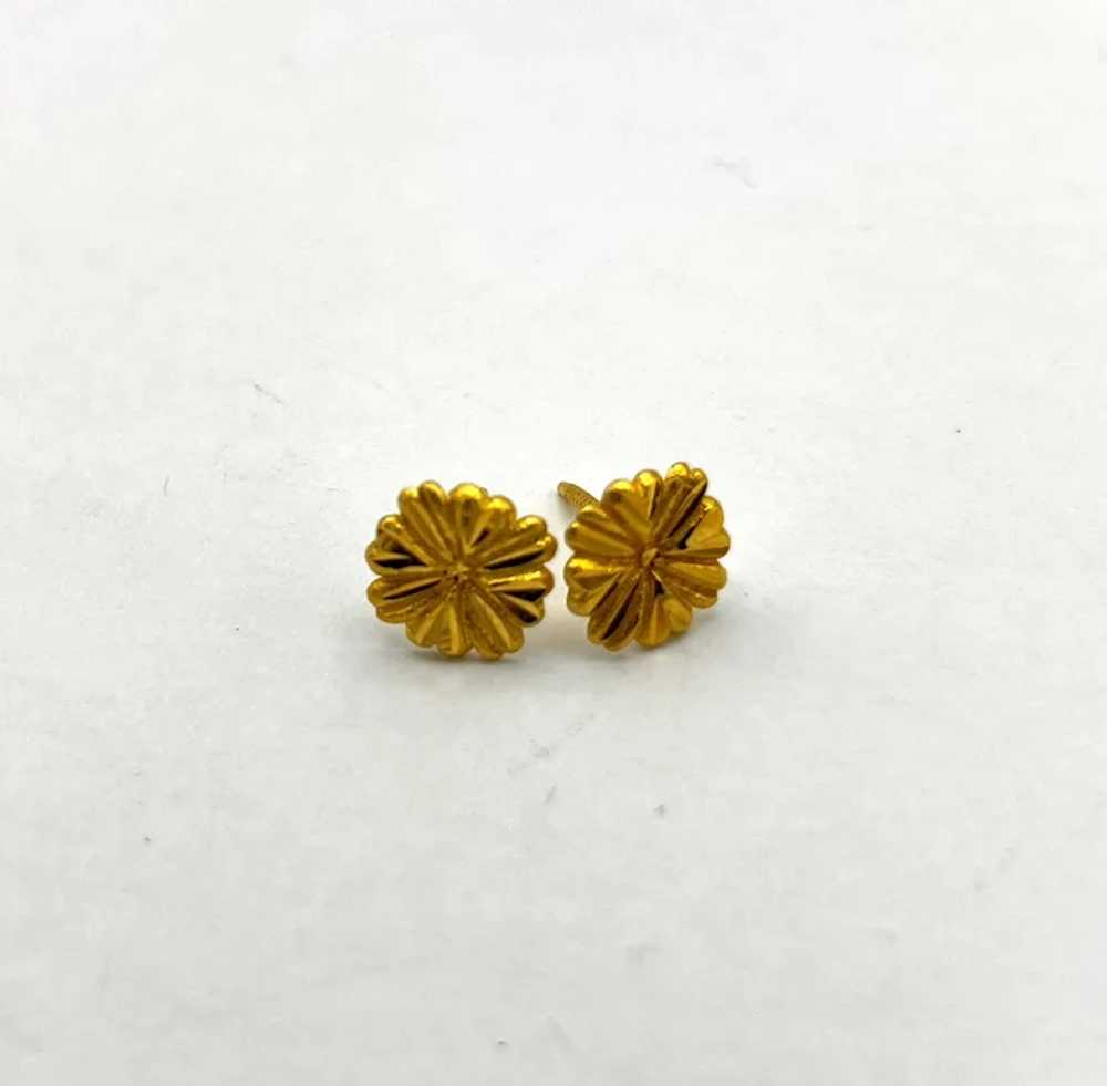 Ladies 21K Gold Sunflower Earrings - image 2