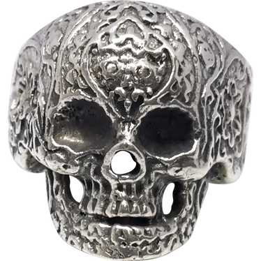 Heavy Ornate Skull Ring - Sterling Silver