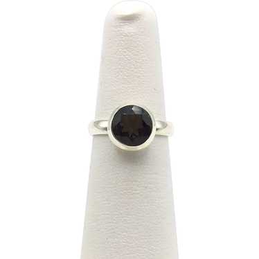 Round-Cut Smoky Quartz Ring - Sterling Silver - image 1