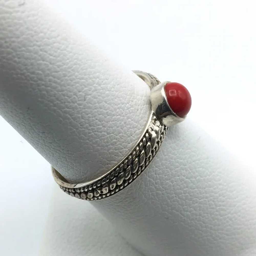 Imitation Red Coral Ring - Sterling Silver - image 2