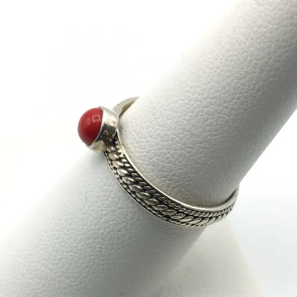 Imitation Red Coral Ring - Sterling Silver - image 3