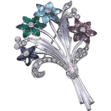 Gemstone & Sterling Flower Bouquet Brooch by Otis - image 1