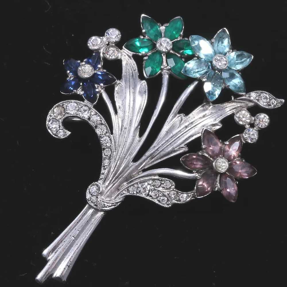 Gemstone & Sterling Flower Bouquet Brooch by Otis - image 2