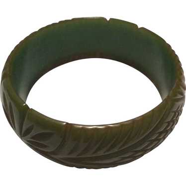 Carved Green Bakelite Bangle - image 1