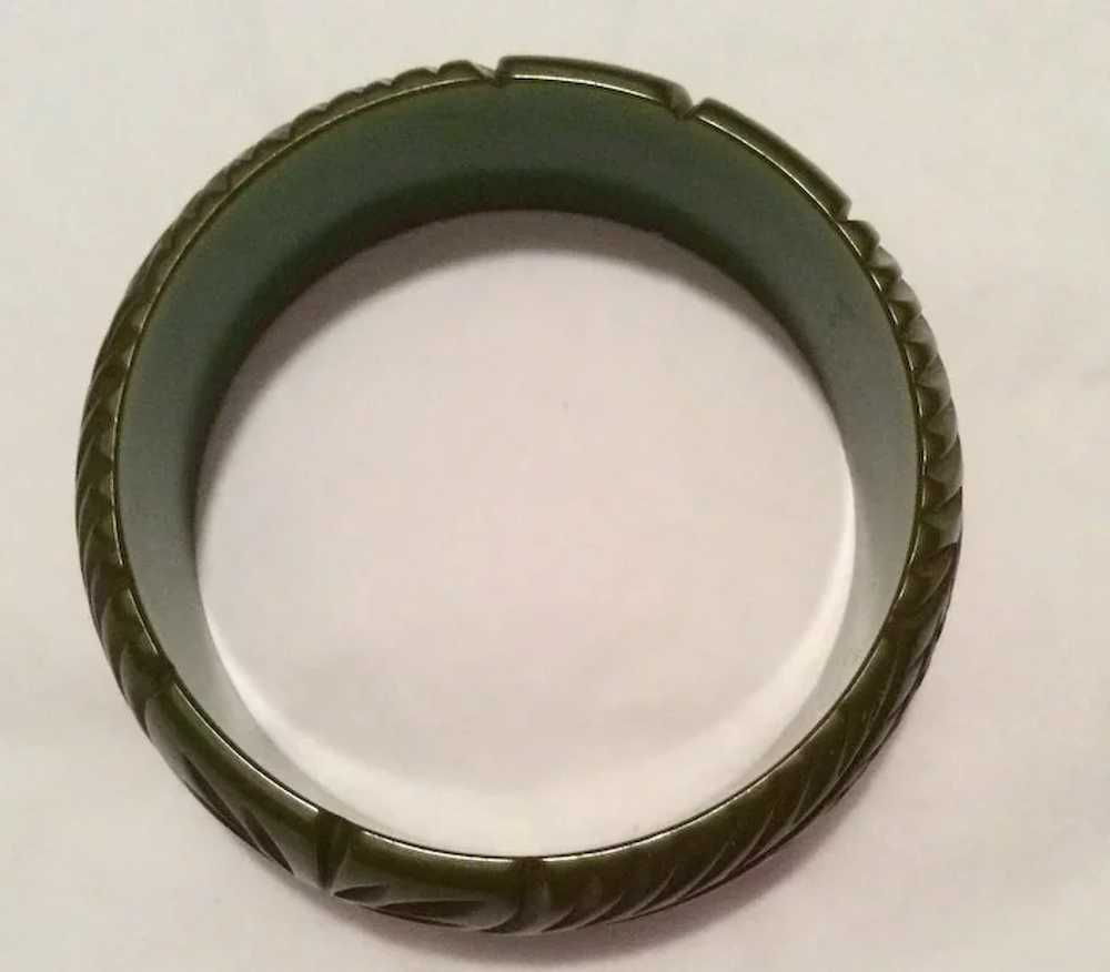 Carved Green Bakelite Bangle - image 2