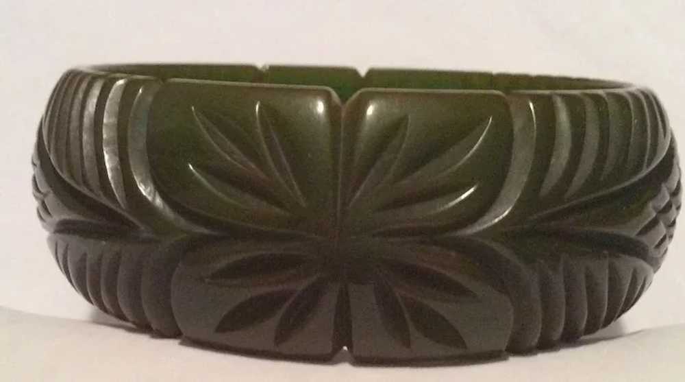 Carved Green Bakelite Bangle - image 6