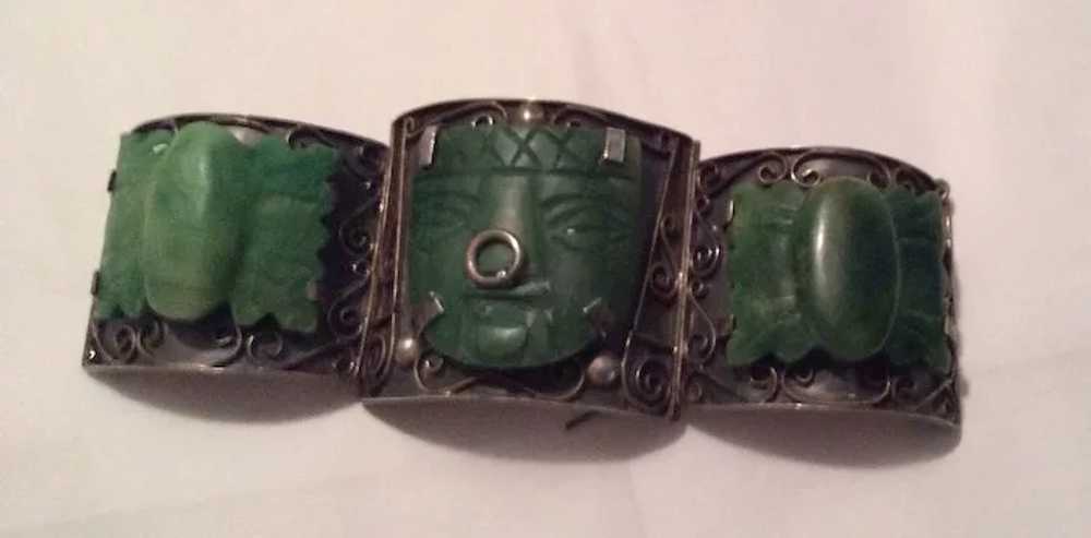 Huge Mexican Silver Bracelet with Face - image 3