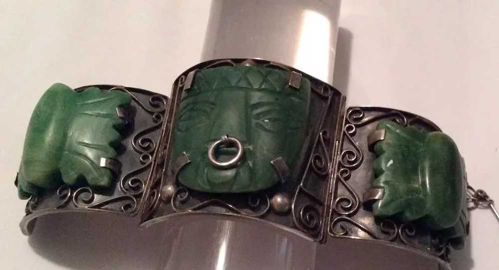 Huge Mexican Silver Bracelet with Face - image 7