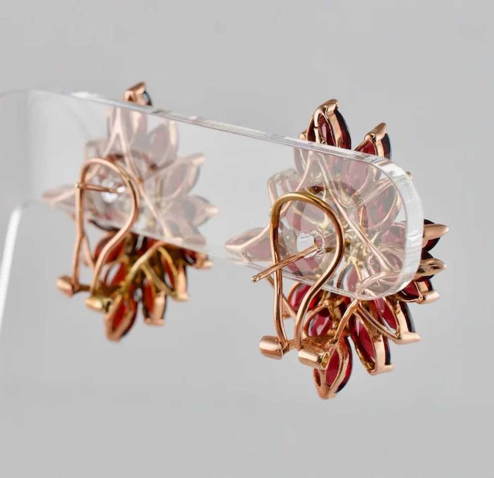 Red Garnet Diamond Earrings Flower 14K Rose Gold … - image 5