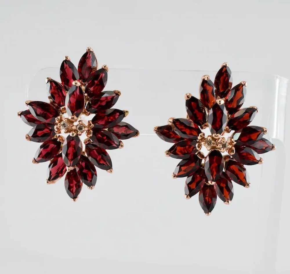 Red Garnet Diamond Earrings Flower 14K Rose Gold … - image 6