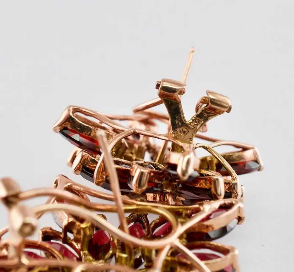 Red Garnet Diamond Earrings Flower 14K Rose Gold … - image 8