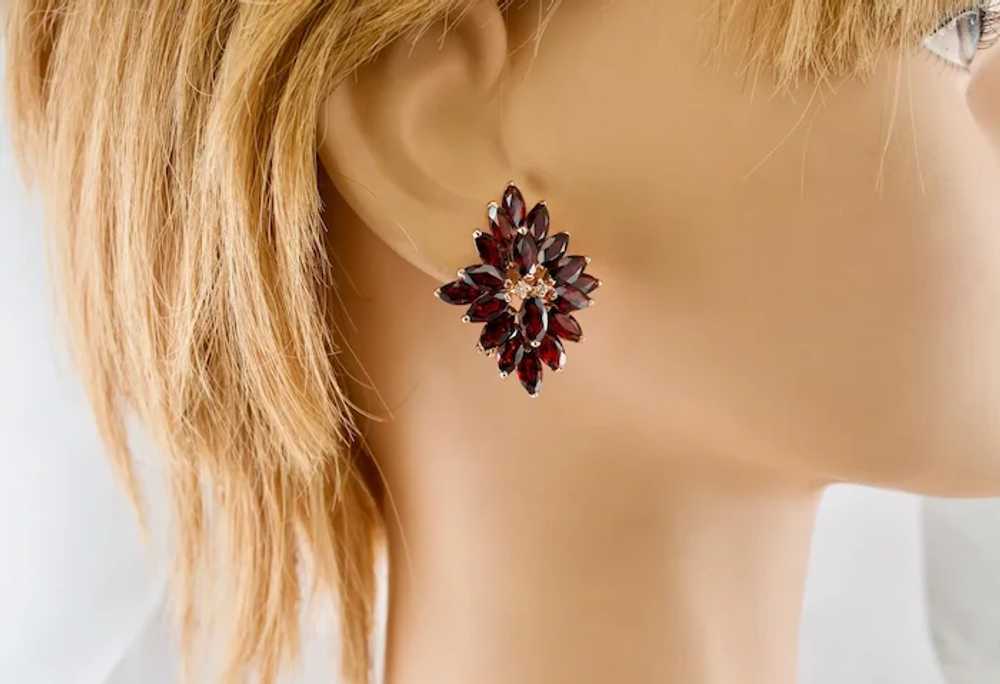 Red Garnet Diamond Earrings Flower 14K Rose Gold … - image 9