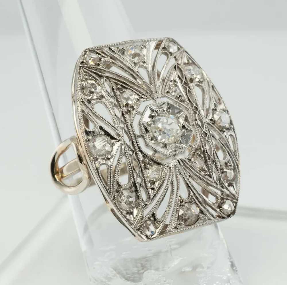 Diamond Ring Platinum Shield 14K Gold Band Antique - image 10