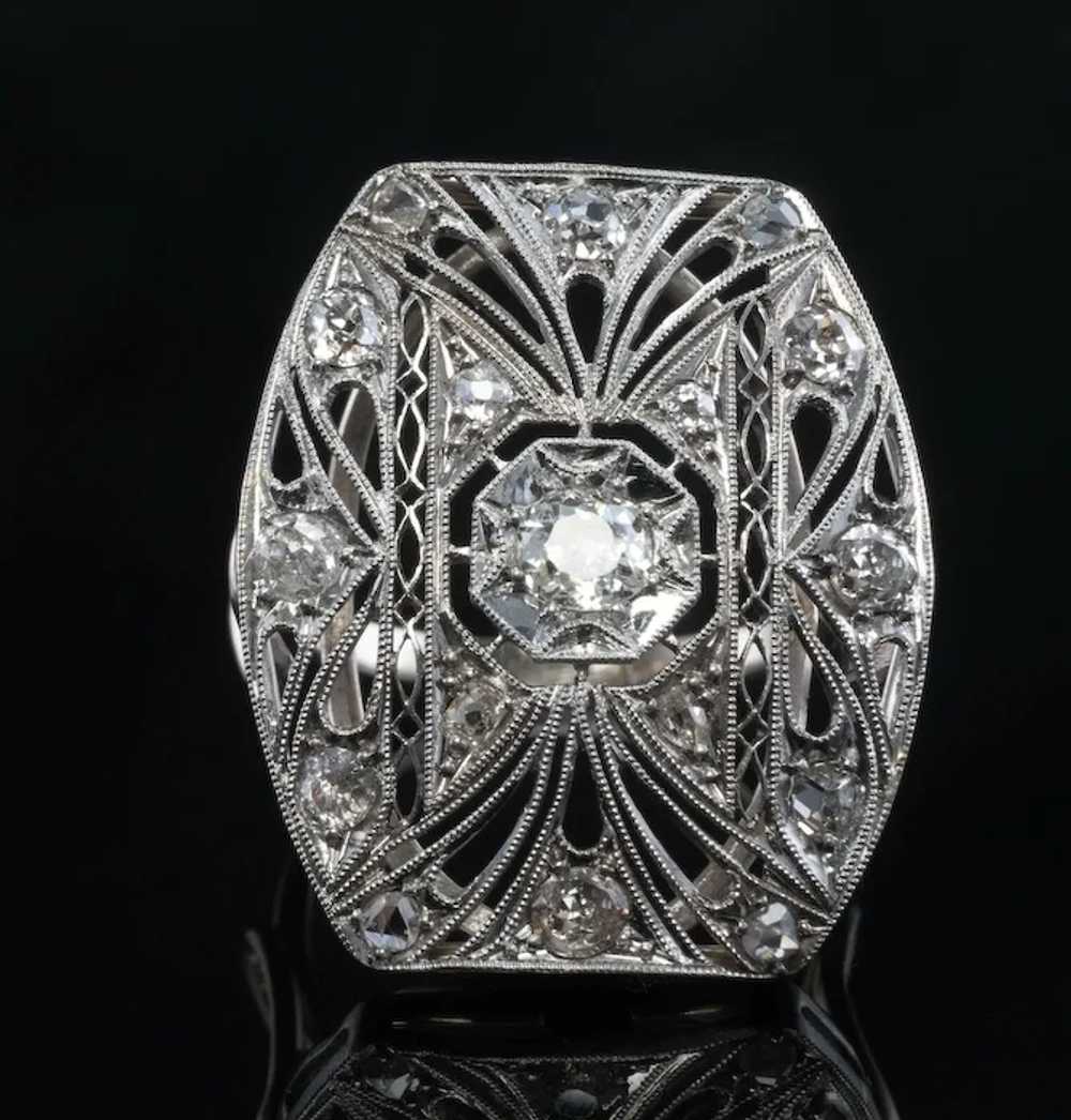 Diamond Ring Platinum Shield 14K Gold Band Antique - image 11