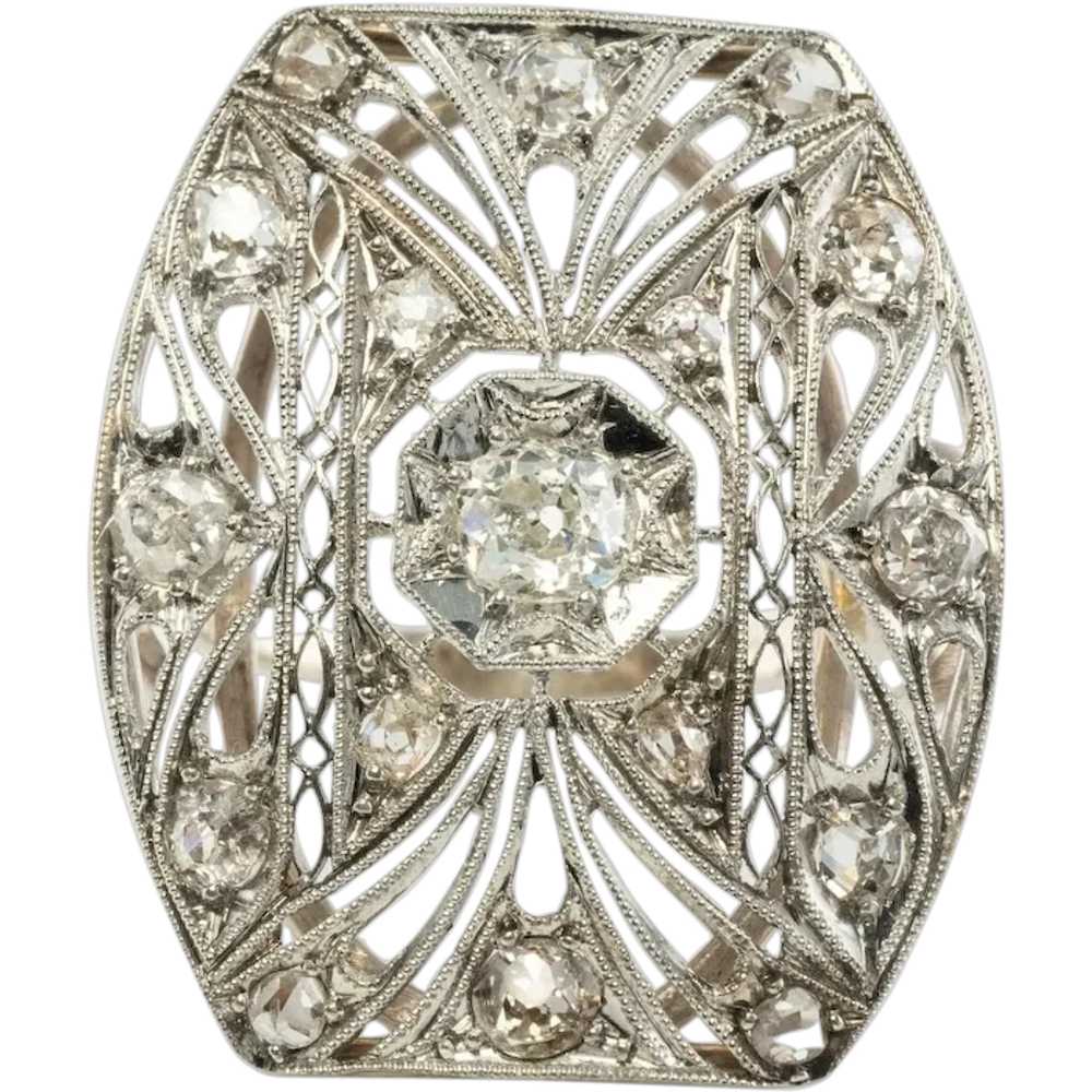 Diamond Ring Platinum Shield 14K Gold Band Antique - image 1