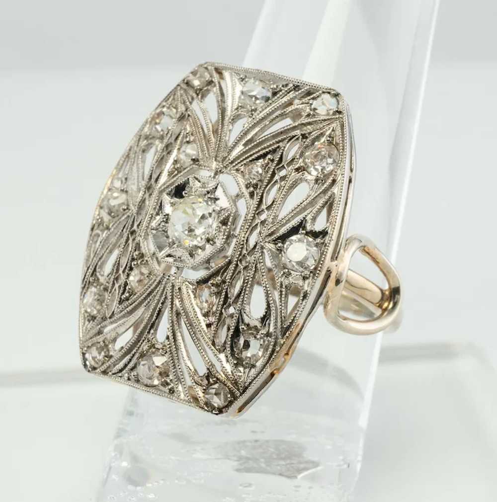 Diamond Ring Platinum Shield 14K Gold Band Antique - image 4