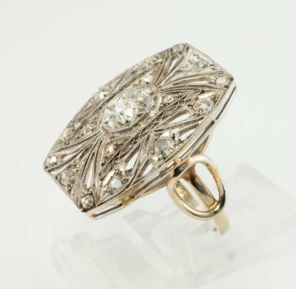 Diamond Ring Platinum Shield 14K Gold Band Antique - image 6