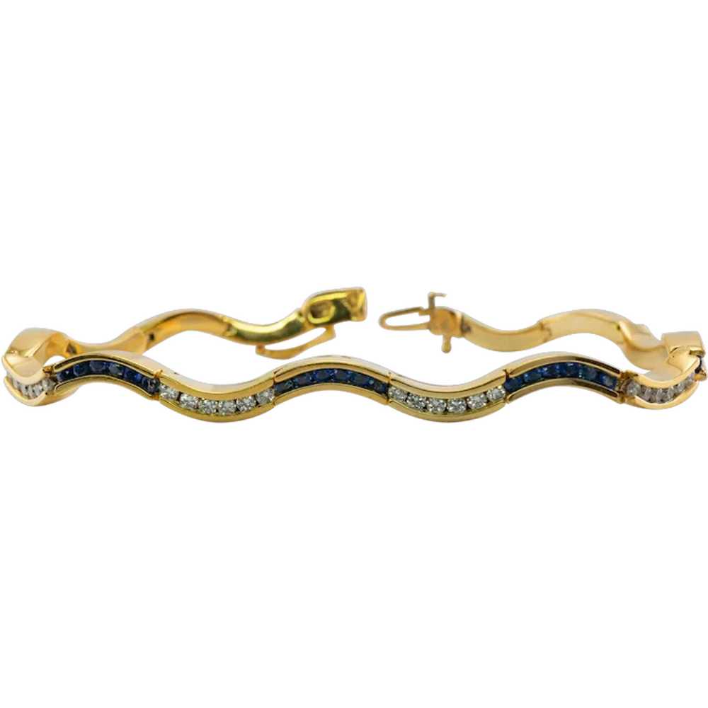 Diamond Sapphire Bracelet 14K Gold Zig Zag - image 1