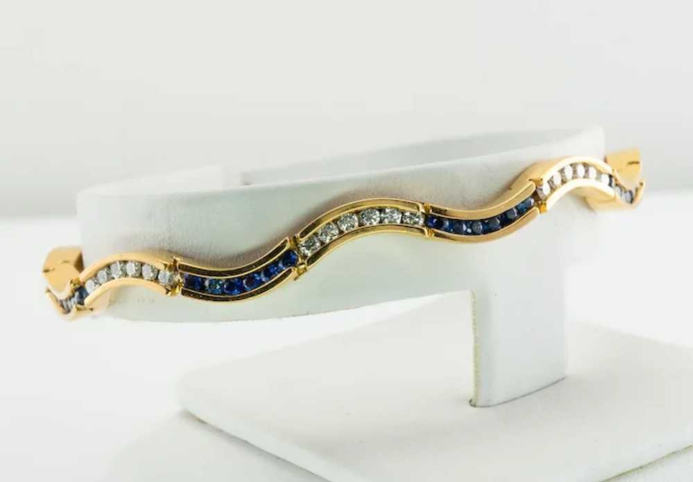 Diamond Sapphire Bracelet 14K Gold Zig Zag - image 4