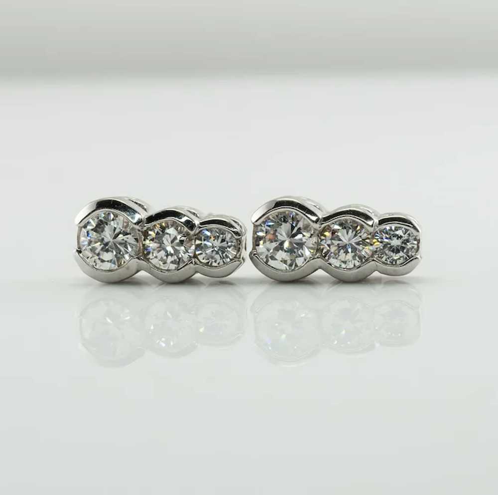 Natural Diamond Earrings 14K White Gold .90 TDW T… - image 2