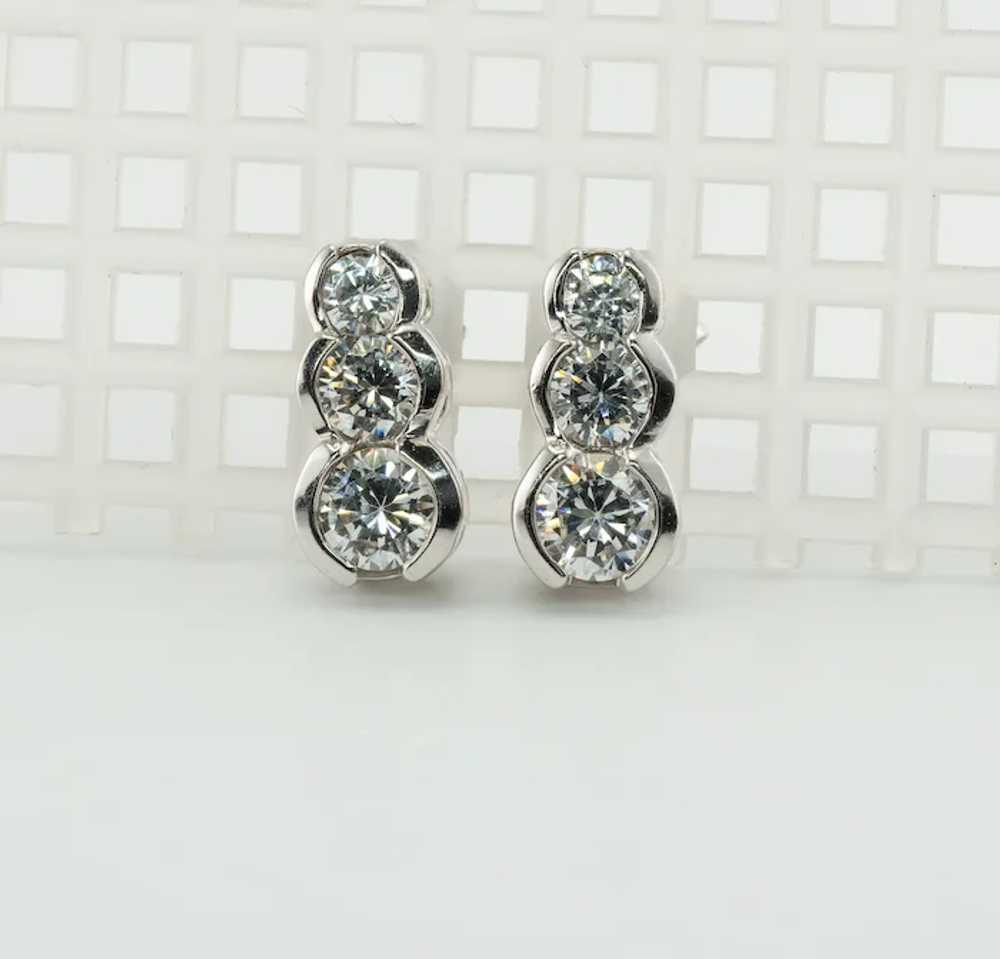 Natural Diamond Earrings 14K White Gold .90 TDW T… - image 3