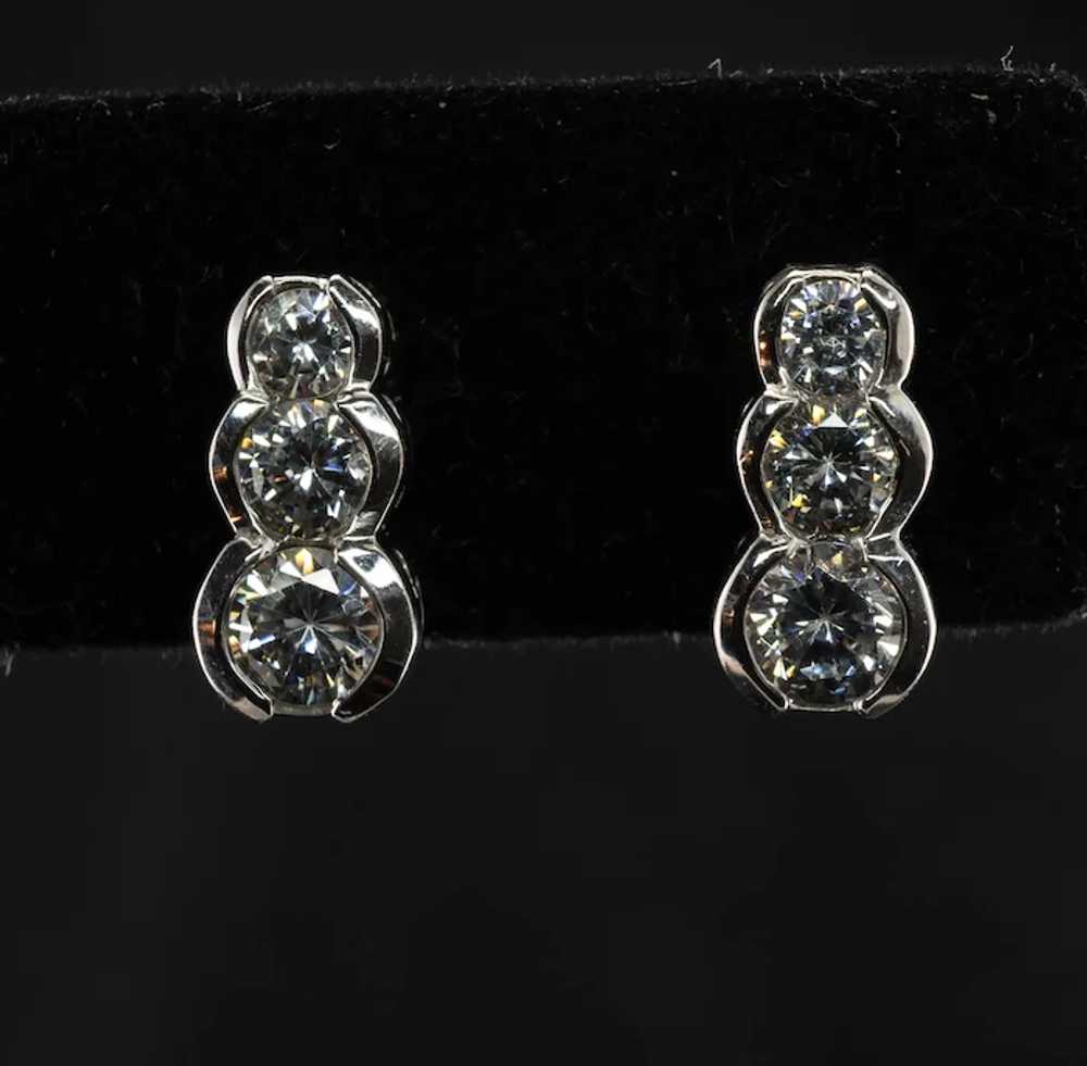 Natural Diamond Earrings 14K White Gold .90 TDW T… - image 6