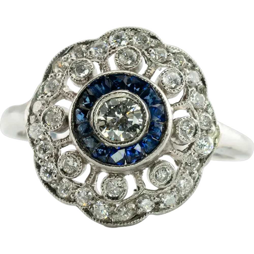 Diamond Sapphire Ring 14K White Gold Vintage - image 1