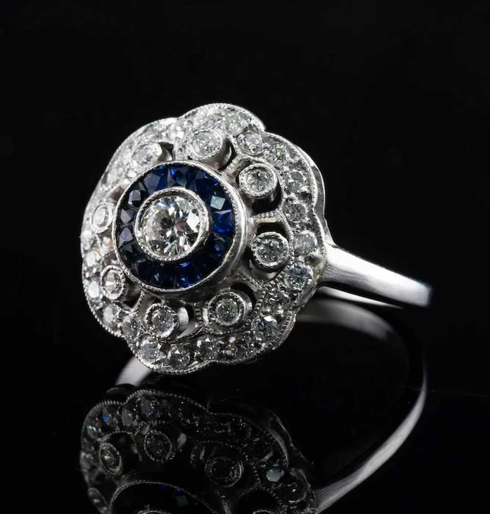 Diamond Sapphire Ring 14K White Gold Vintage - image 2