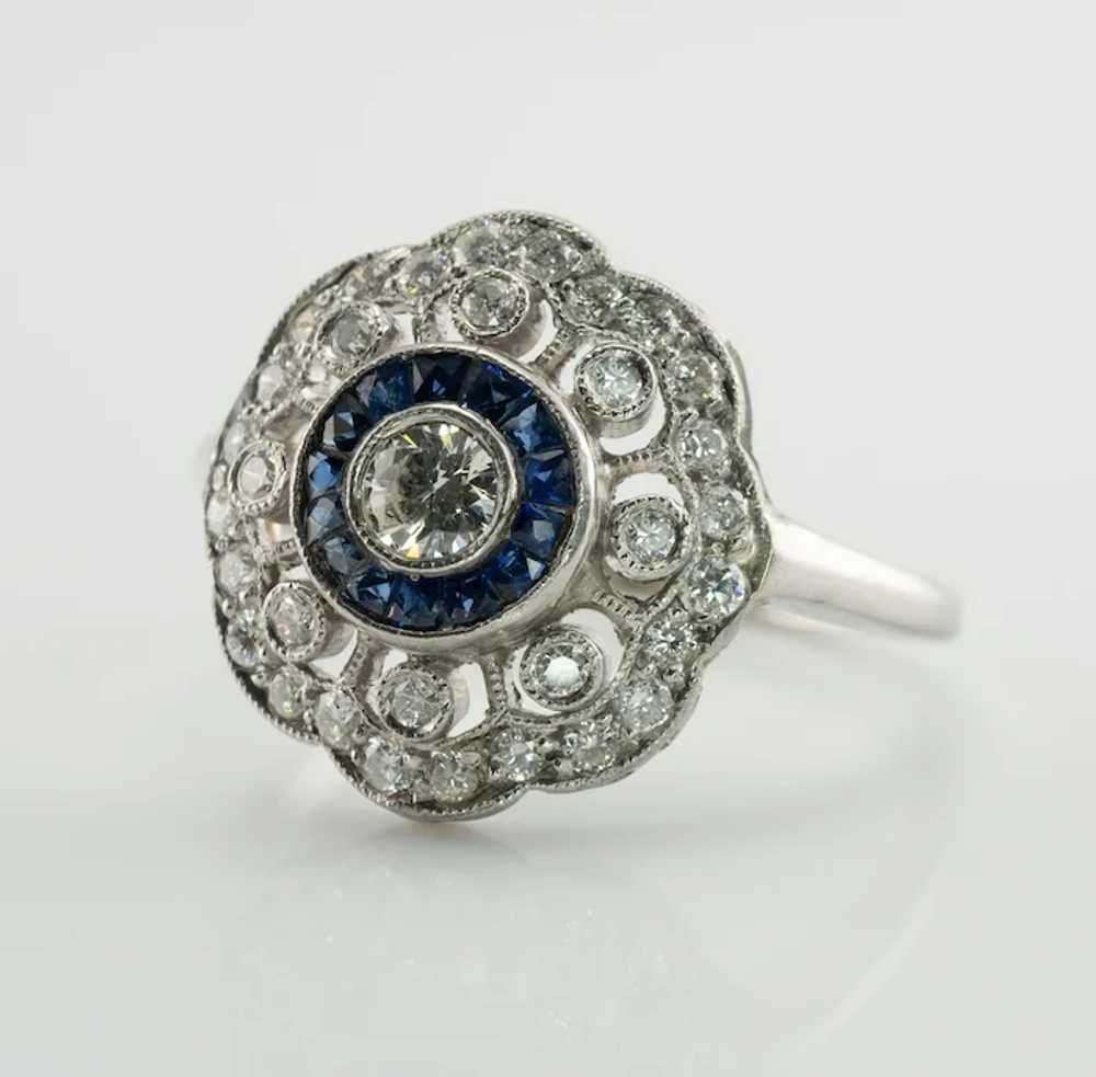 Diamond Sapphire Ring 14K White Gold Vintage - image 6
