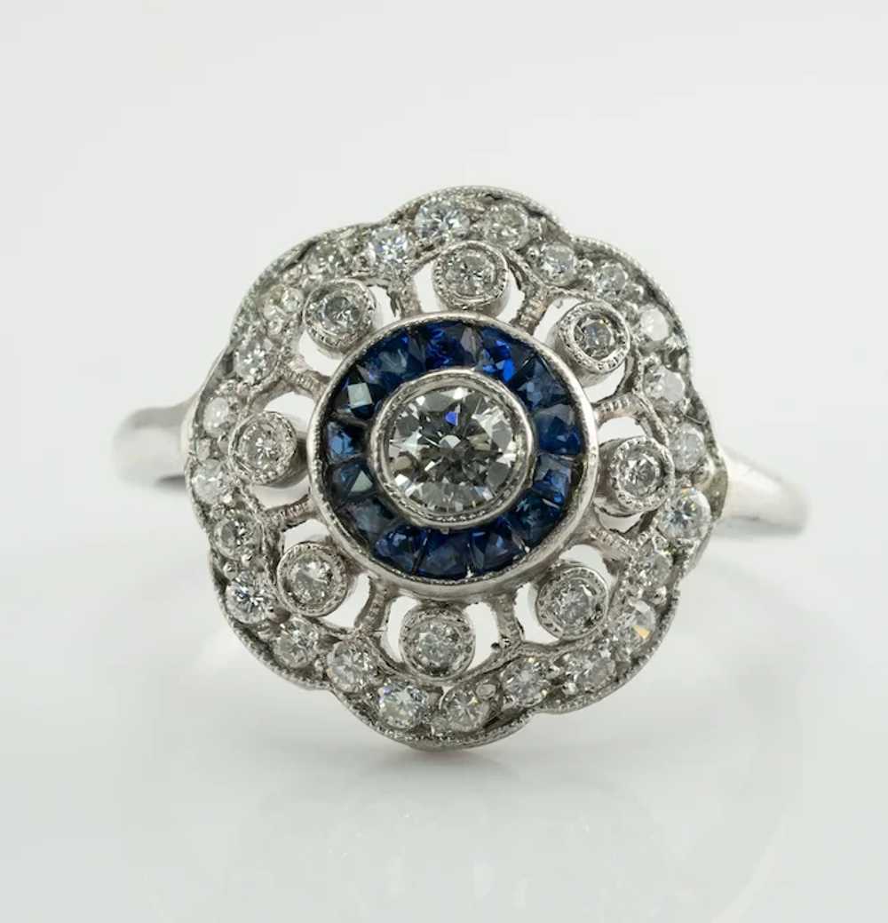 Diamond Sapphire Ring 14K White Gold Vintage - image 7