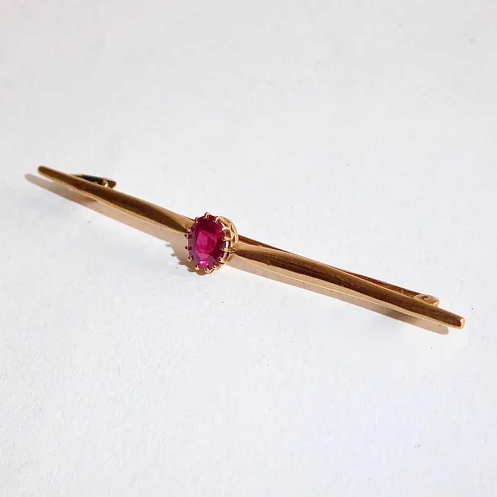 Art Deco 18k Bar Pin w Faceted Spinel - image 10