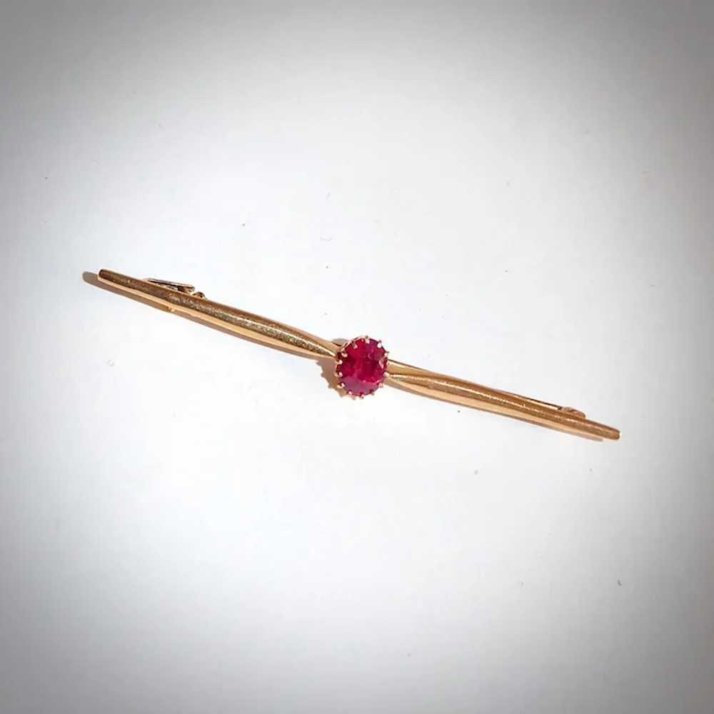 Art Deco 18k Bar Pin w Faceted Spinel - image 11