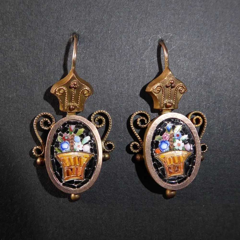 Victorian Mosaic Floral Basket Pin & Earrings Set… - image 10