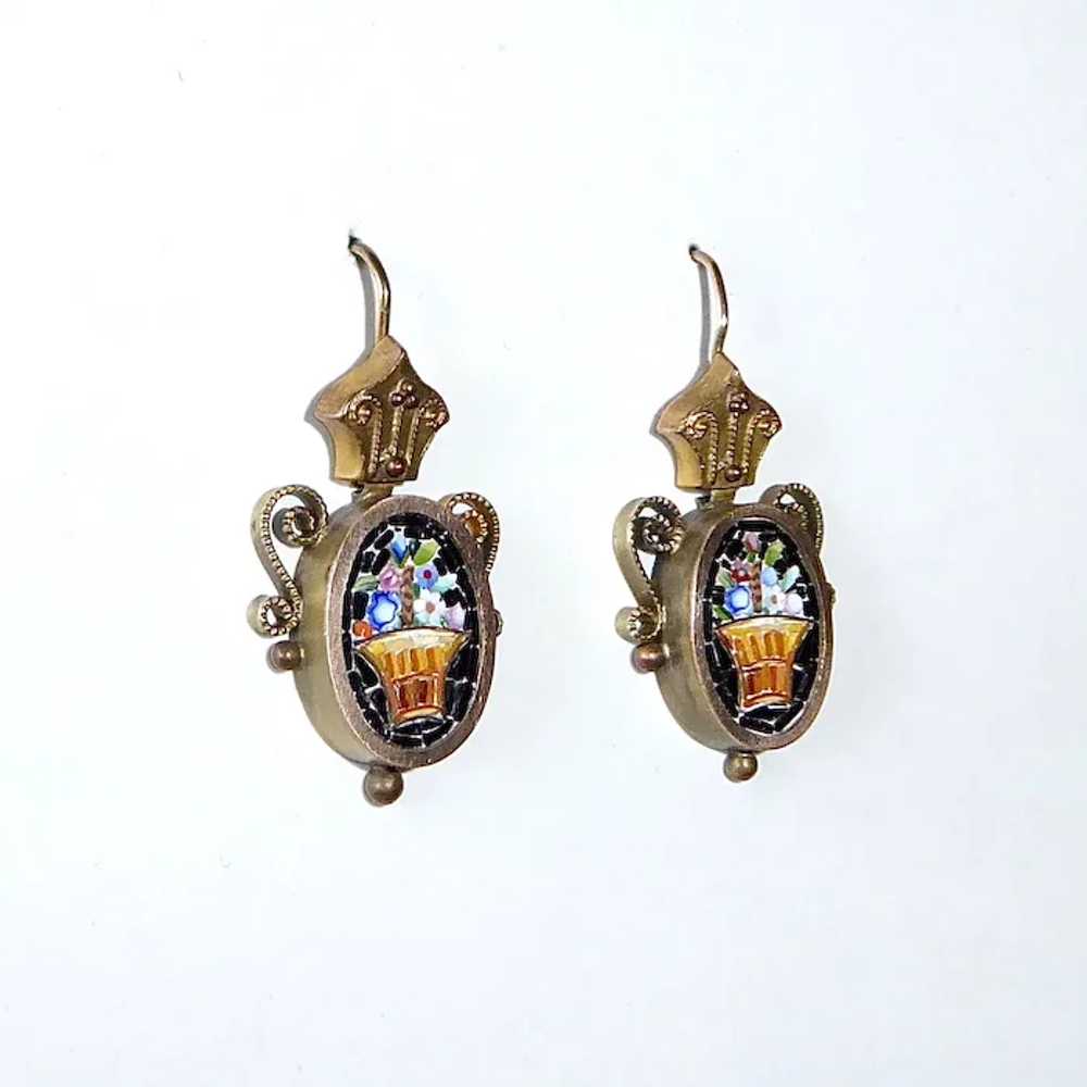 Victorian Mosaic Floral Basket Pin & Earrings Set… - image 12