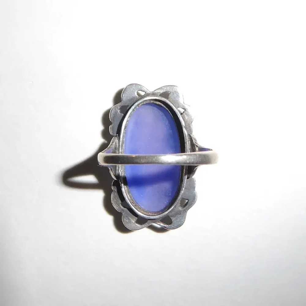 Art Deco Sterling Chalcedony & Marcasite Ring - image 11