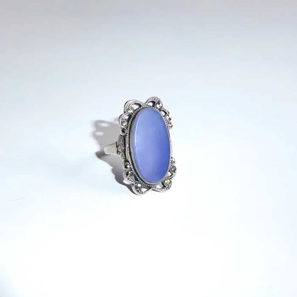 Art Deco Sterling Chalcedony & Marcasite Ring - image 5