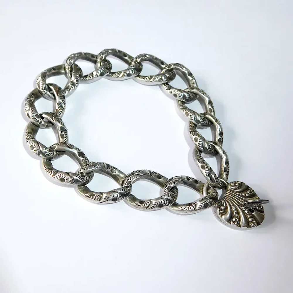 Victorian Sterling Embossed Link Antique Bracelet… - image 11