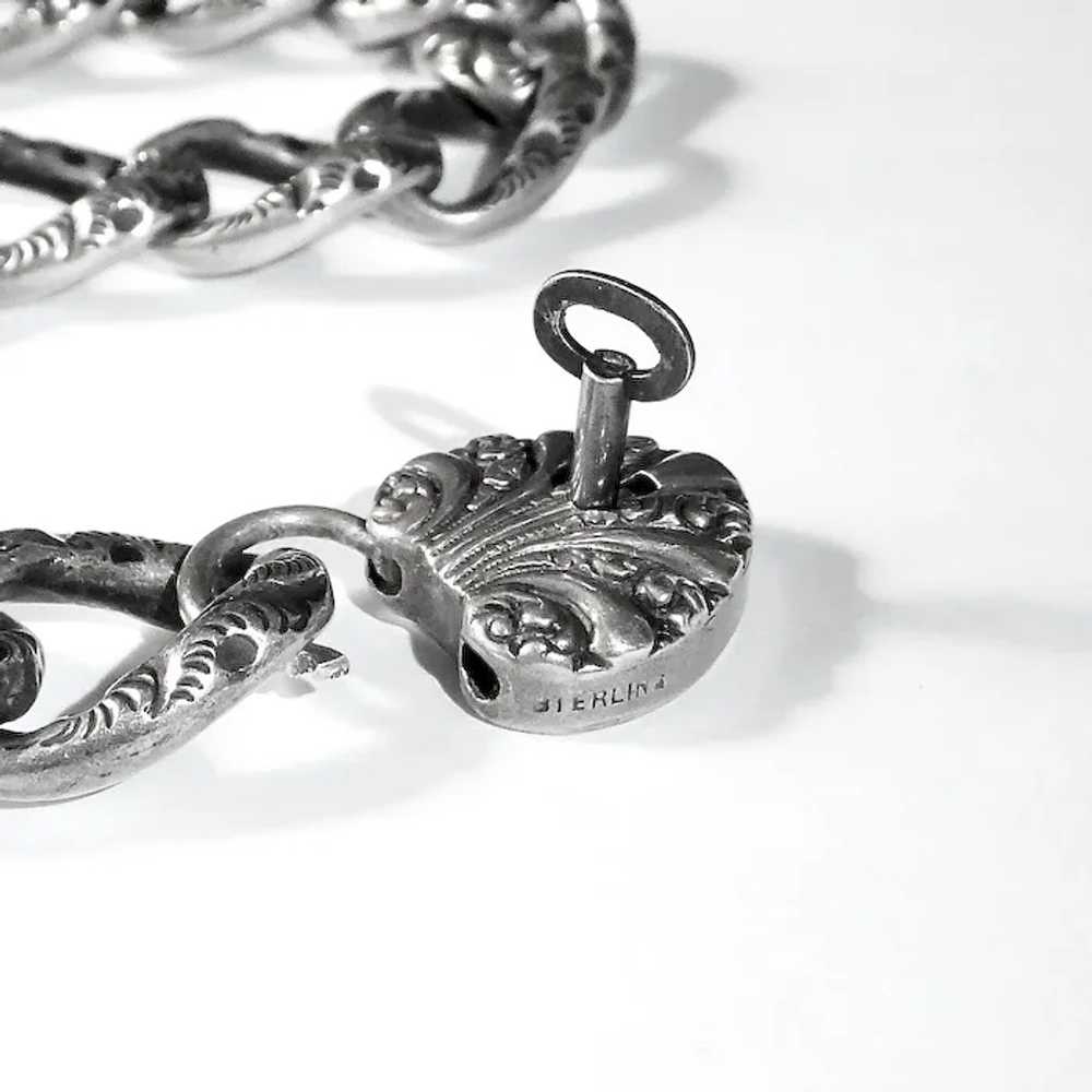 Victorian Sterling Embossed Link Antique Bracelet… - image 12