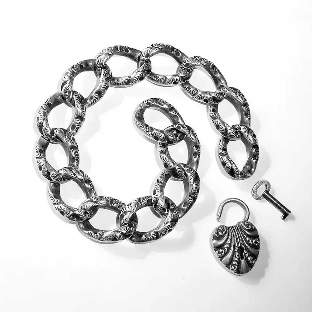 Victorian Sterling Embossed Link Antique Bracelet… - image 2