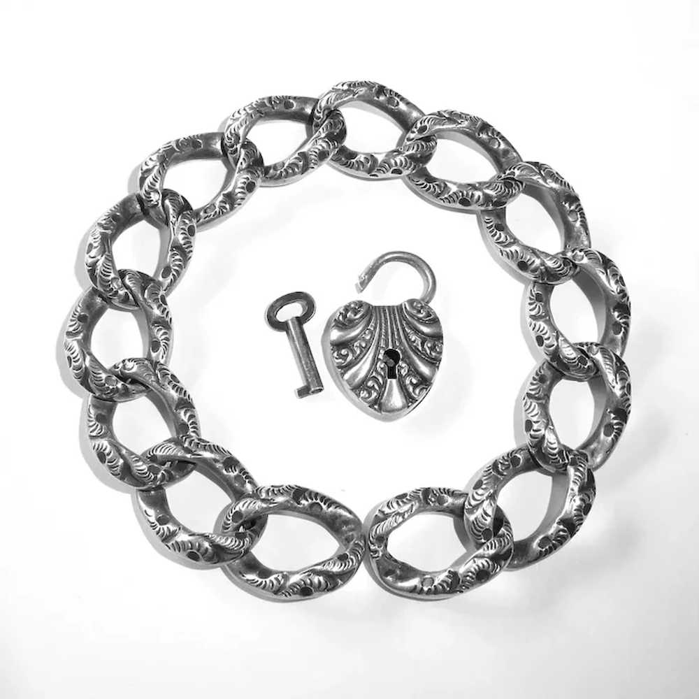 Victorian Sterling Embossed Link Antique Bracelet… - image 4
