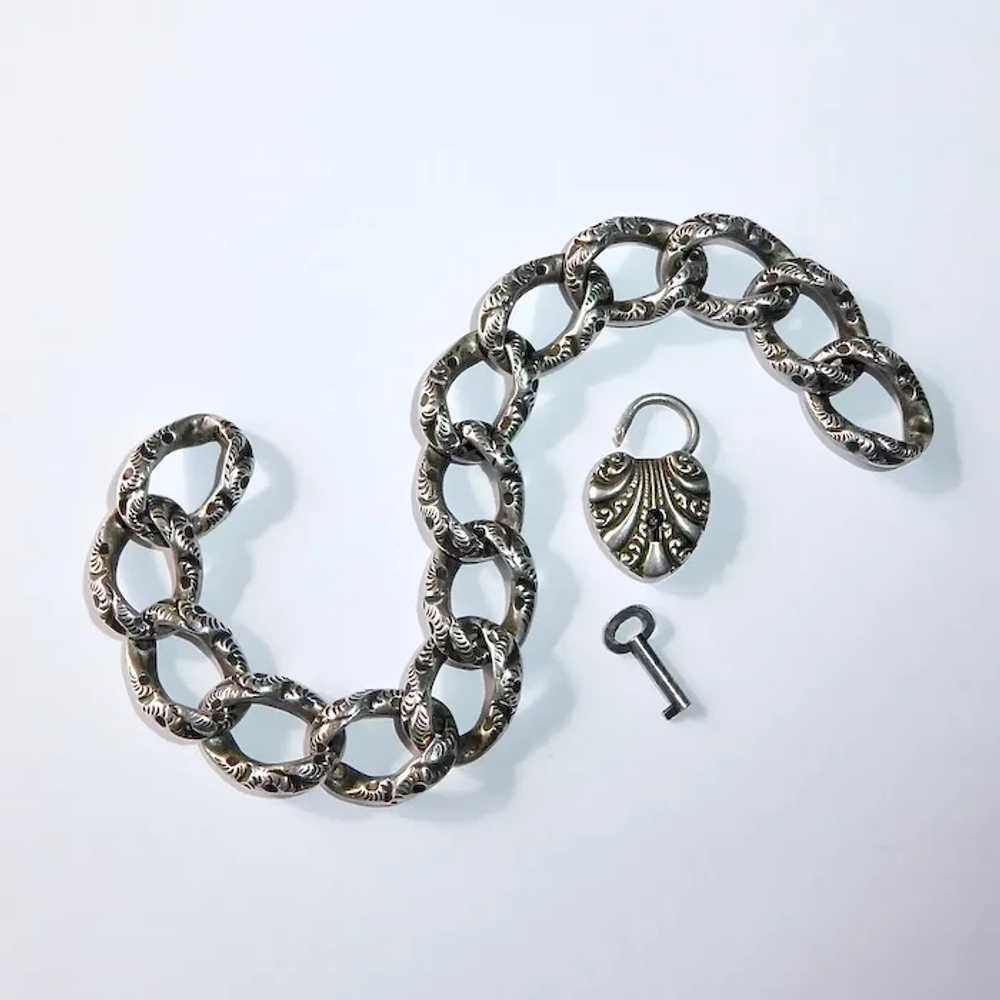 Victorian Sterling Embossed Link Antique Bracelet… - image 7