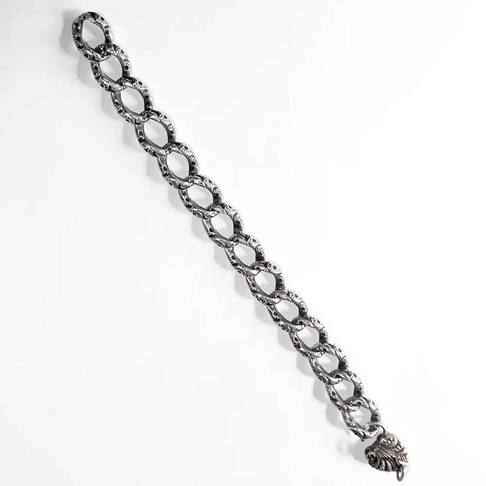 Victorian Sterling Embossed Link Antique Bracelet… - image 8