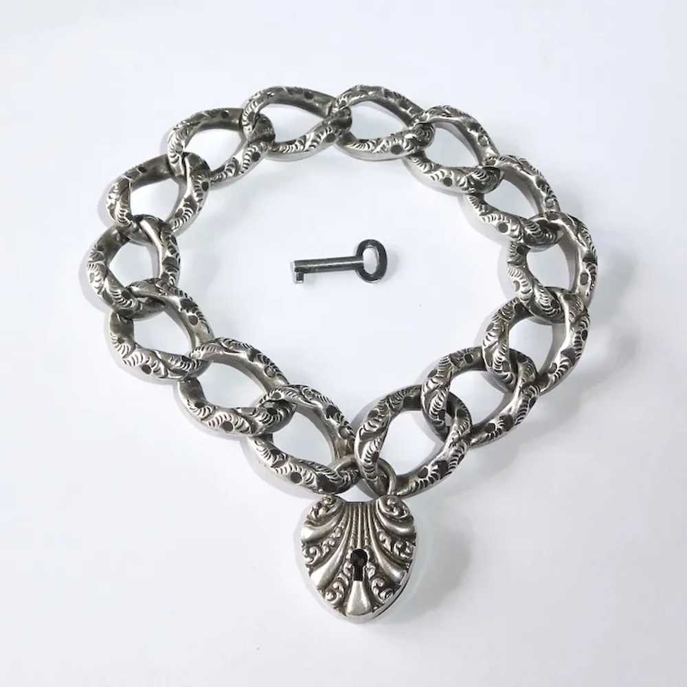 Victorian Sterling Embossed Link Antique Bracelet… - image 9