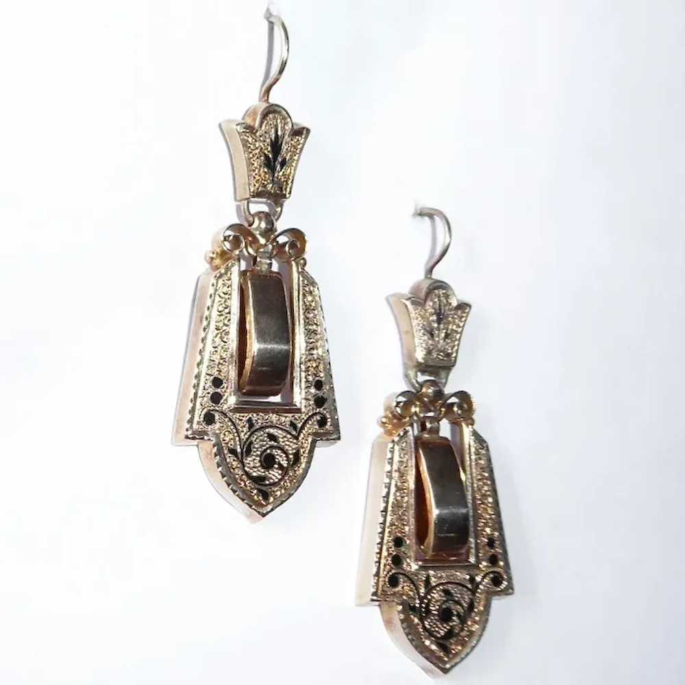 14k Rose Gold Victorian Drop Earrings w Tracery E… - image 11
