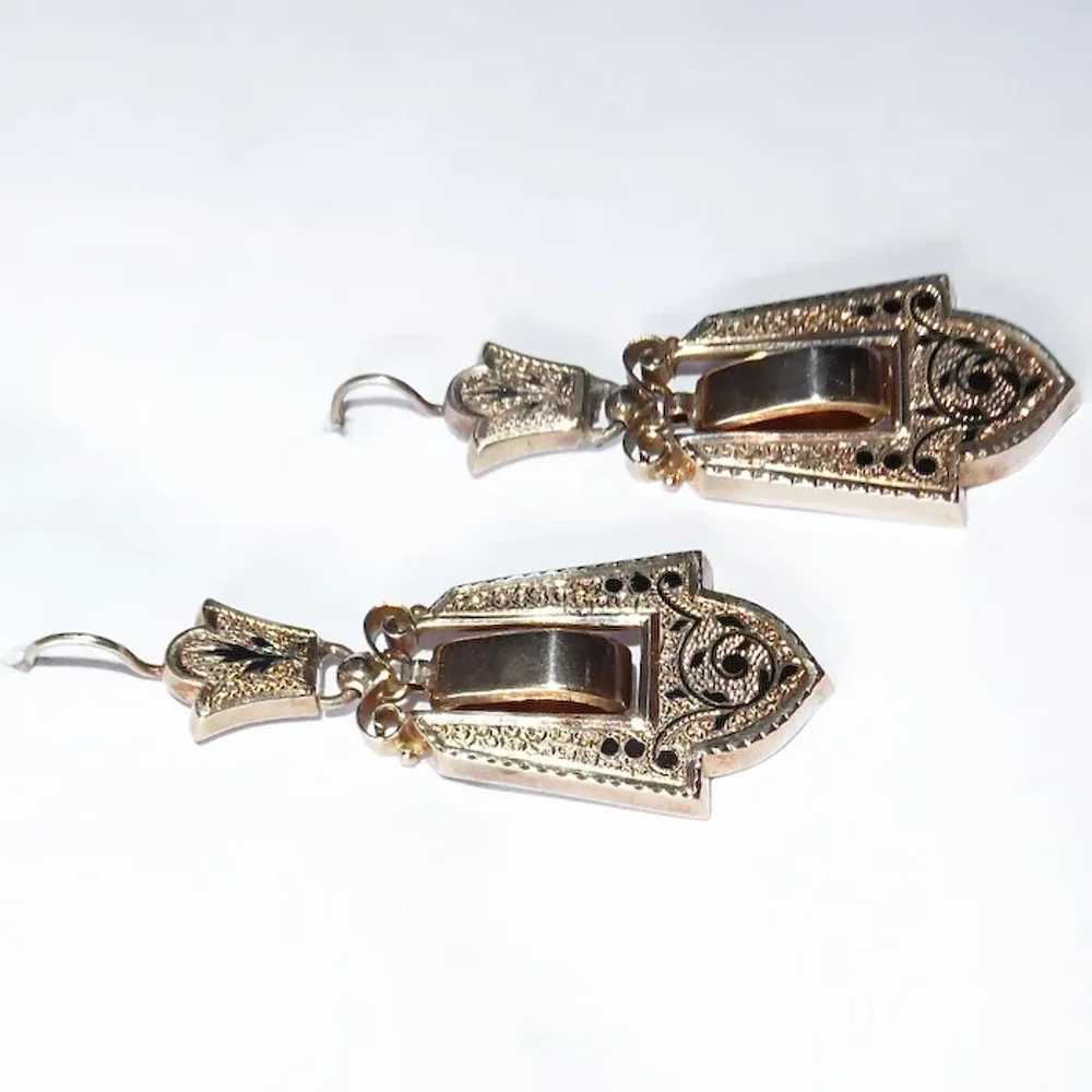 14k Rose Gold Victorian Drop Earrings w Tracery E… - image 12